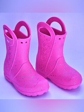 💖 Crocs Kids Rain Boots – Pink Glitter – Size C10 💖